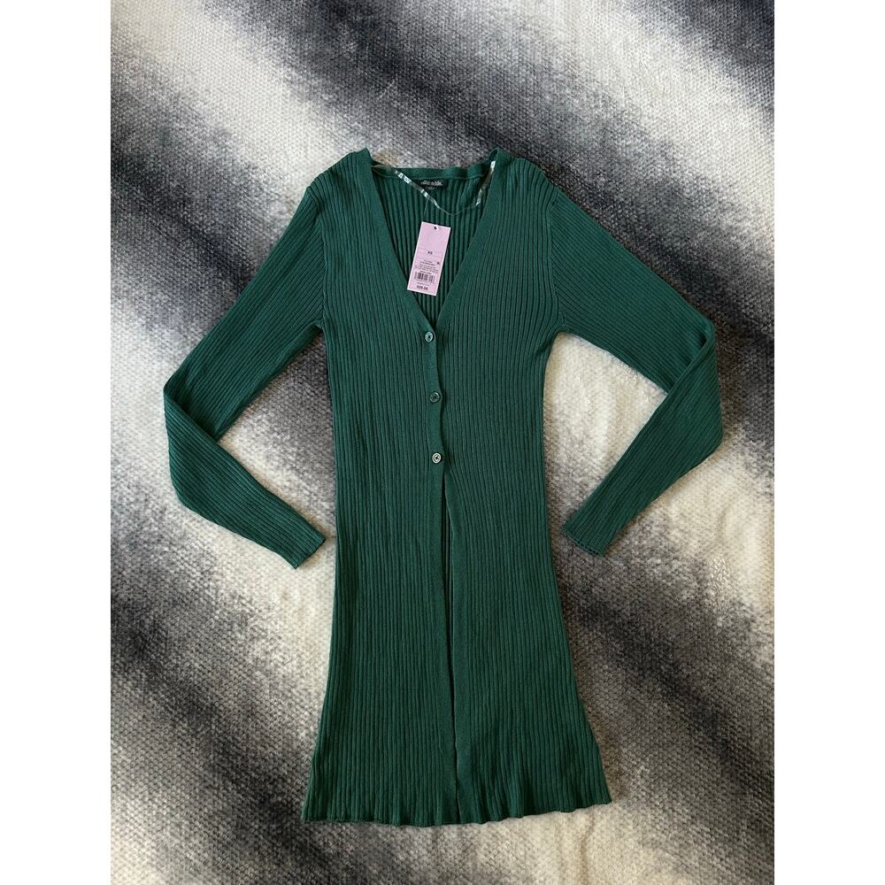 Wild Fable Dark Green Long Sleeve Button Long Knit Duster Cardigan Size XS